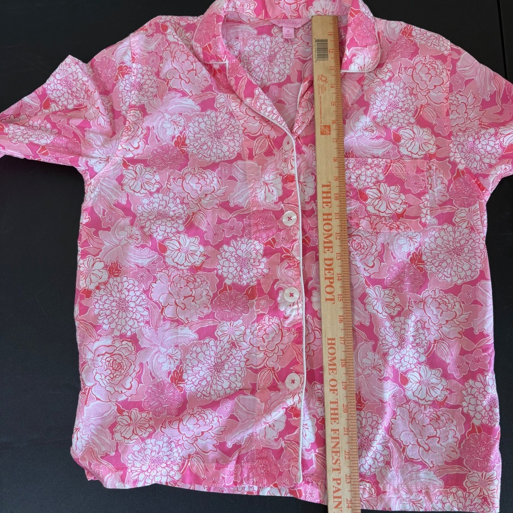 Lilly Pulitzer Pajama Top Womens M Pink Tropical Floral Print Button Up - Picture 9 of 13